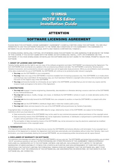 Yamaha MOTIF XS Editor Owner's Manual - cover page