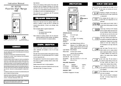 Hanna Instruments HI 93739 Fluoride High Range ISM Instruction Manual - cover page