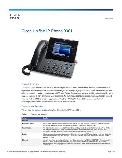 Cisco Unified IP Phone 8961 Data Sheet - cover page