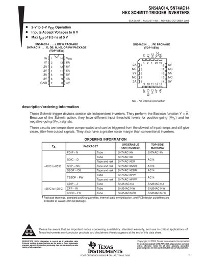 Texas Instruments SN54AC14 Datasheet - cover page