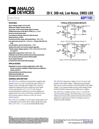 Analog Devices ADP7102 LDO Linear Regulator Datasheet - cover page
