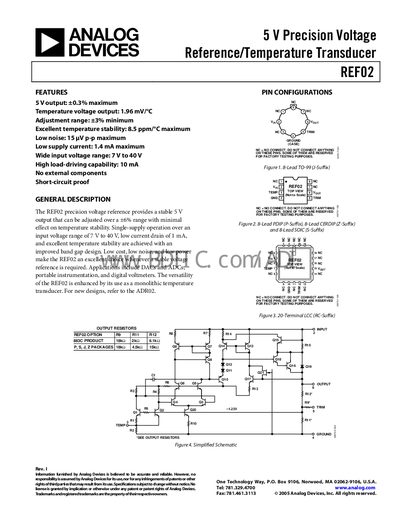 Analog Devices REF02 Precision Voltage Reference Datasheet - cover page