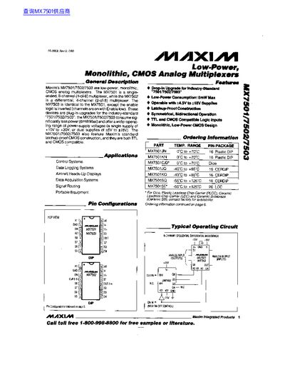 MAXIM MAX7501/7502/7503 DATA SHEET - cover page