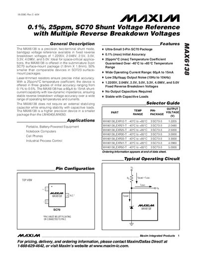 Maxim Integrated MAX6138 Voltage Reference Datasheet - cover page