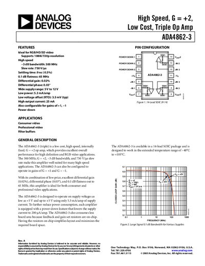 Analog Devices ADA4862-3 Datasheet - cover page