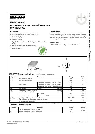 FAIRCHILD FDB029N06 Manual - cover page