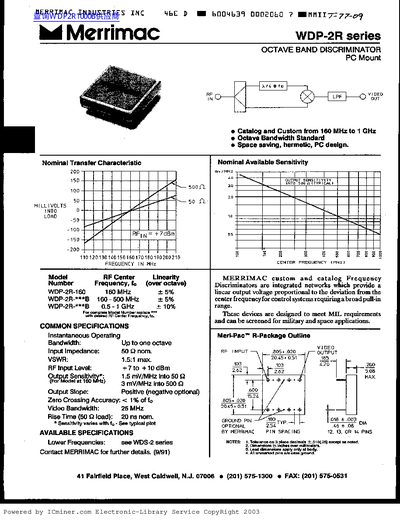 Merrimac WDP-2R Series Octave Band Discriminator Datasheet - cover page