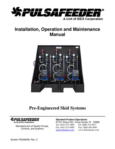 Pulsafeeder Pre-Engineered Skid Systems Installation, Operation and Maintenance Manual - cover page
