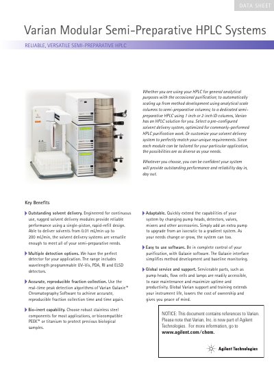 Varian Modular Semi-Preparative HPLC Systems Product Brochure - cover page