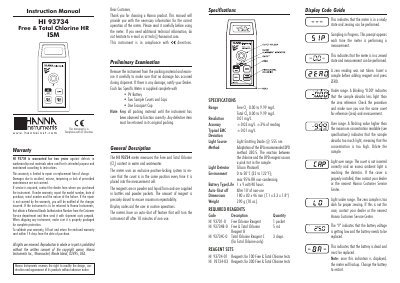 Hanna Instruments HI 93734 Free & Total Chlorine Meter Instruction Manual - cover page