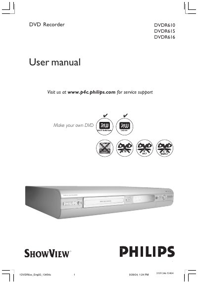Philips DVDR610/DVDR615/DVDR616 DVD Recorder User Manual