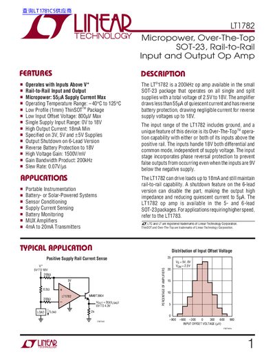 Linear Technology LT1782 Op Amp Datasheet - cover page