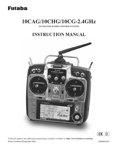 Futaba 10CAG/10CHG/10CG 2.4GHz Radio Control System Instruction Manual - cover page