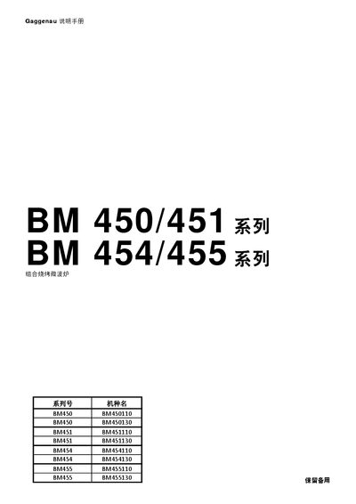 Gaggenau BM 450/451 &amp; BM 454/455 Combination Grill Microwave Oven User Manual