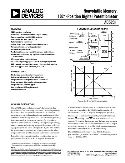 Analog Devices AD5231 Digital Potentiometer Datasheet - cover page