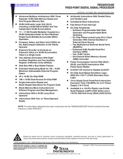 Texas Instruments TMS320VC5402 Datasheet - cover page