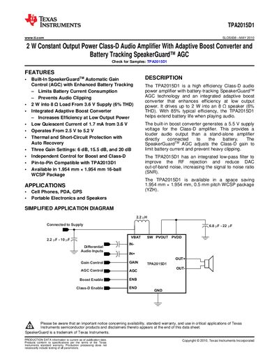 Texas Instruments TPA2015D1 Datasheet - cover page