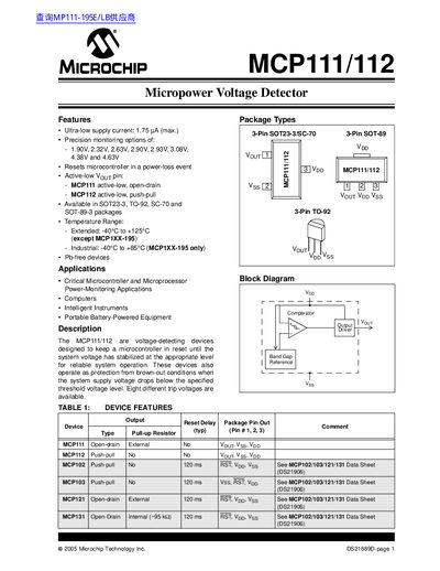 MICROCHIP MCP111/112 Data sheet - cover page
