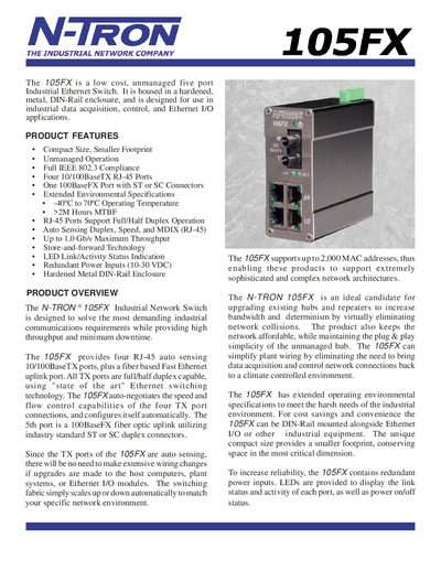 N-TRON 105FX Industrial Ethernet Switch Datasheet - cover page