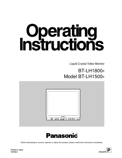 Panasonic BT-LH1800P/BT-LH1500P Liquid Crystal Video Monitor Instructions - cover page