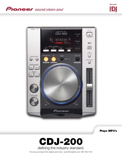 Pioneer CDJ-200 Compact Disc Digital Audio System Product Leaflet - cover page