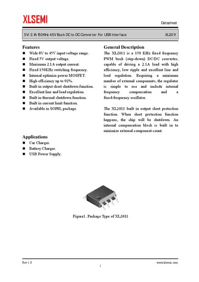 XLSEMI XL2011 Buck DC to DC Converter Datasheet - cover page