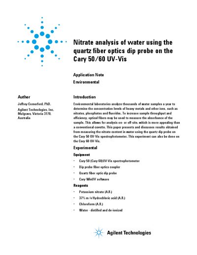 Agilent Cary 50/60 UV-Vis Nitrate Analysis Application Note - cover page