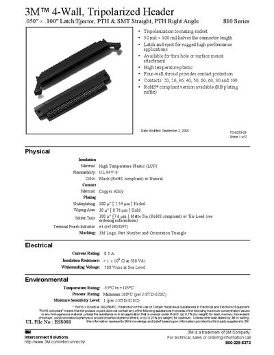 3M 810 Series 4-Wall Tripolarized Header Datasheet - cover page
