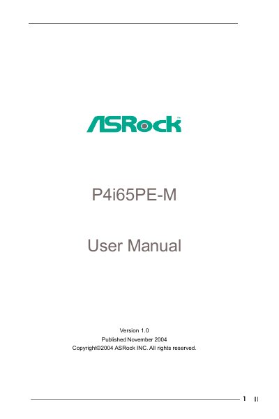 ASRock P4i65PR-M motherboard user manual - cover page
