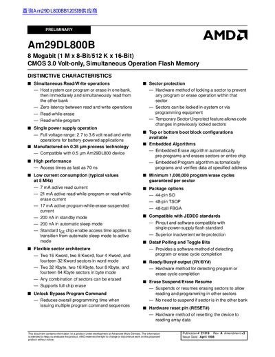 AMD Am29DL800B Datasheet - cover page
