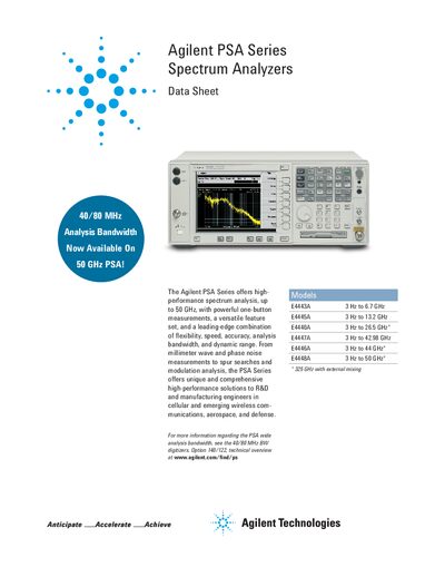 Agilent PSA Series Spectrum Analyzers Data Sheet - cover page