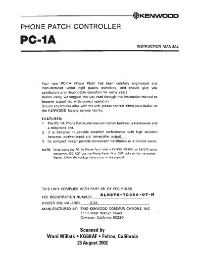 Kenwood PC-1A Phone Patch Controller User Manual - cover page