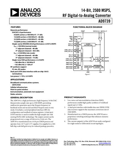 Analog Devices AD9739 Datasheet - cover page