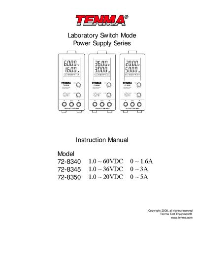 Tenma 72-8340 Laboratory Switch Mode Power Supply Instruction Manual - cover page
