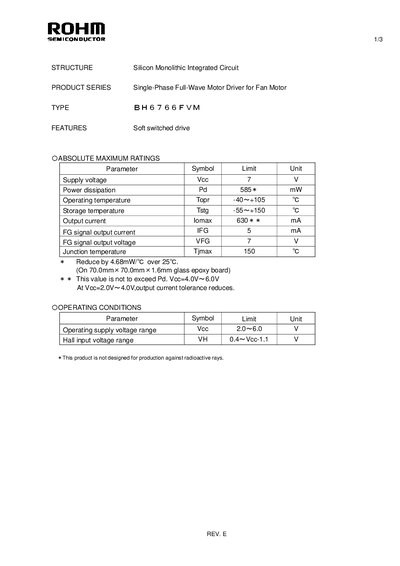 ROHM BH6766FVM Datasheet - cover page