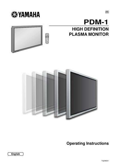 Yamaha PDM-1 High Definition Plasma Monitor Operating Instructions - cover page