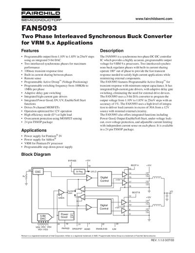 Fairchild FAN5093 Two-Phase Synchronous Buck Converter Datasheet - cover page