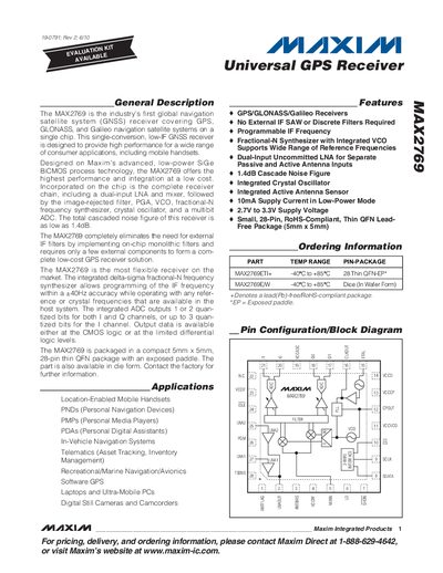 Maxim MAX2769 GNSS Receiver Datasheet