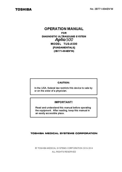 Toshiba TUS-A500 Diagnostic Ultrasound System Operation Manual - cover page