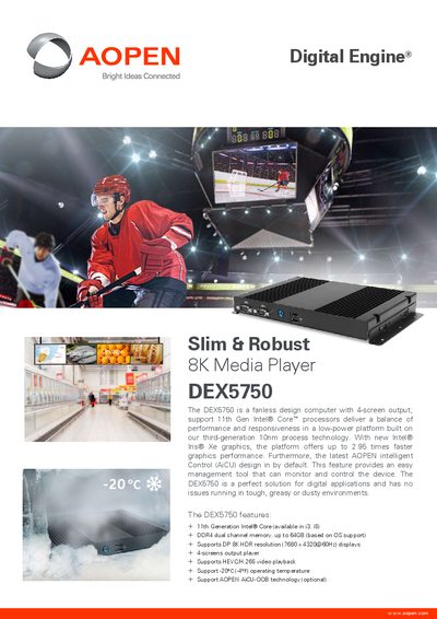 AOPEN DEX5750 Fanless Digital Engine Product Leaflet - cover page