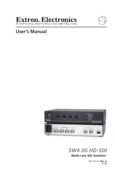 Extron SW4 3G HD-SDI Multi-rate SDI Switcher User Manual - cover page