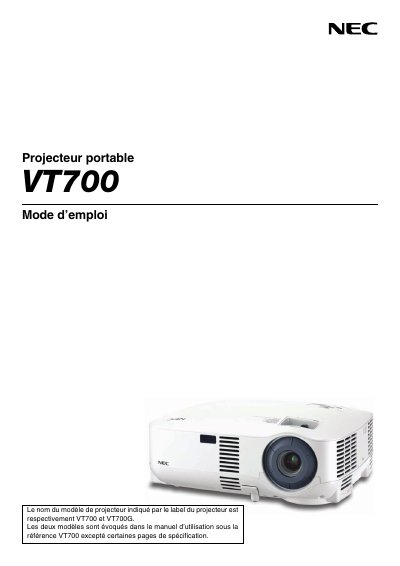 NEC VT700G Projector User Manual - cover page