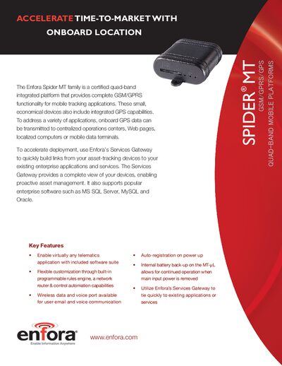 Enfora Spider MT GSM2238/GSM2338 Mobile Platform Datasheet - cover page