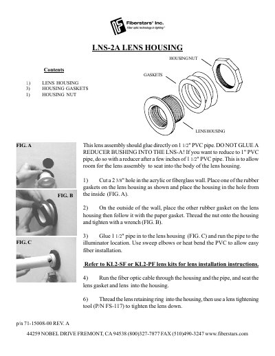 Fiberstars LNS-2A Lens Housing Installation Guide - cover page