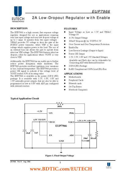 EUTECH EUP7966 Low-Dropout Regulator Datasheet - cover page