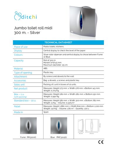 Jumbo Midi 300 m Toilet Roll Dispenser Technical Datasheet - cover page