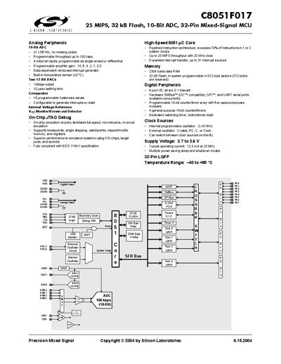 Silicon Laboratories C8051F017 Microcontroller User Manual - cover page