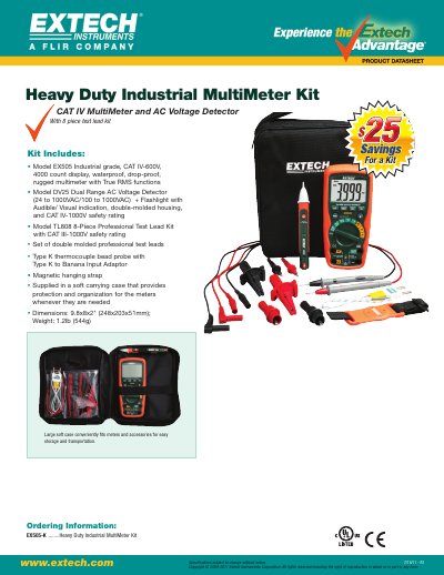 Flir EX505 Heavy Duty Industrial MultiMeter Kit Product Datasheet - cover page