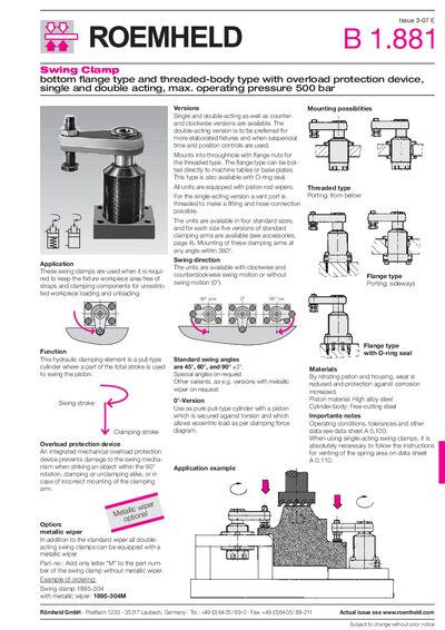Römheld B 1.881 Issue 3-07 E Swing Clamp Technical Data Sheet - cover page
