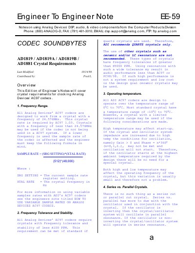 ANALOG DEVICES Engineer To Engineer Note EE-59 Codec Soundbytes Manual